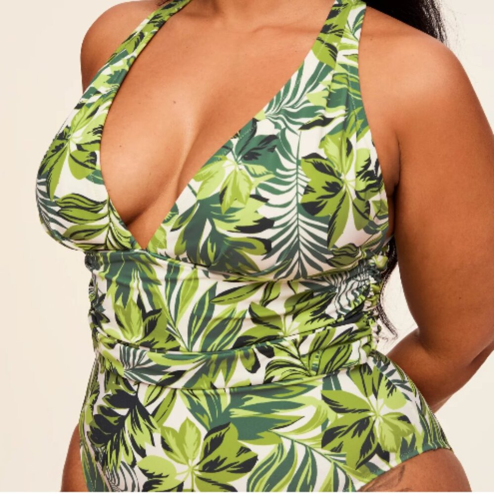 NWT Adore Me Swimwear Monroe Contour Plus, 2X, Green Tropical Print
